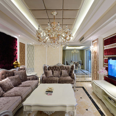 紫色典雅欧式风格客厅装修...