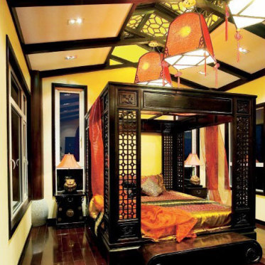 中式风格黄色温馨卧室设计...