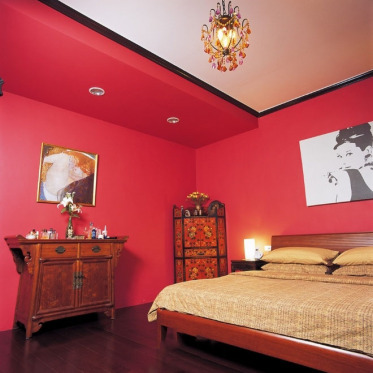 个性东南亚混搭红色卧室装...