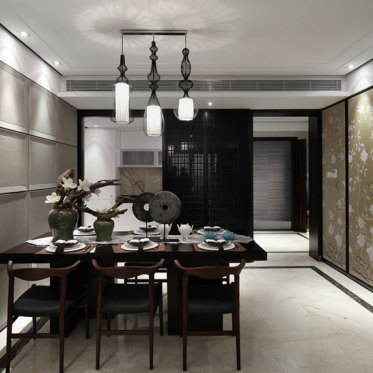 中式风格质感灰色餐厅装饰...