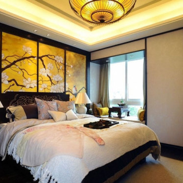 中式风格黑色质感卧室设计...