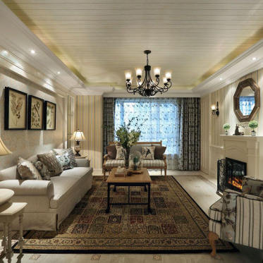 大气美式古典风格灰色客厅...