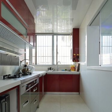 红色个性现代风格厨房橱柜...
