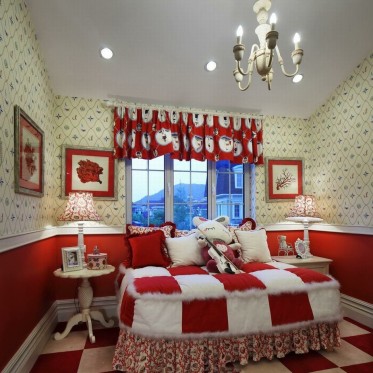 红色个性欧式卧室窗帘装潢...