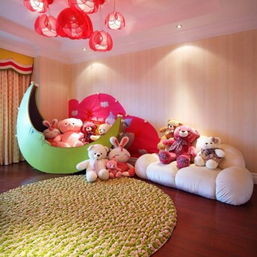 粉色可爱东南亚风格儿童房...