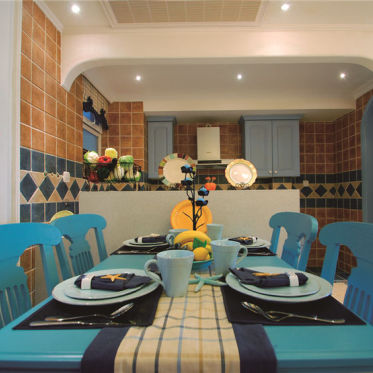 蓝色地中海风格餐厅设计欣...