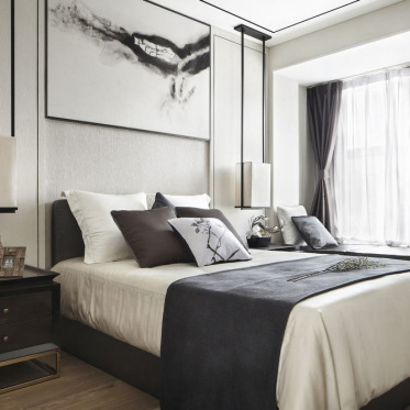 中式风格灰色雅致卧室图片...
