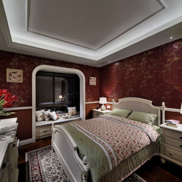 美式风格个性红色卧室装修...
