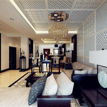 新中式风格黑色雅致客厅装...