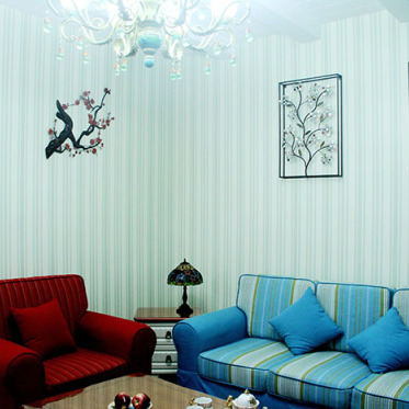 浪漫简欧风格蓝色客厅装修...