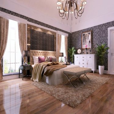 欧式浪漫温馨紫色卧室设计...