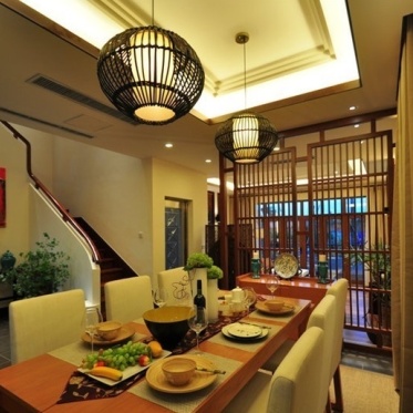 中式风格温馨黄色餐厅装修...
