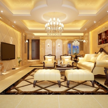 橙色豪华欧式客厅设计装饰...