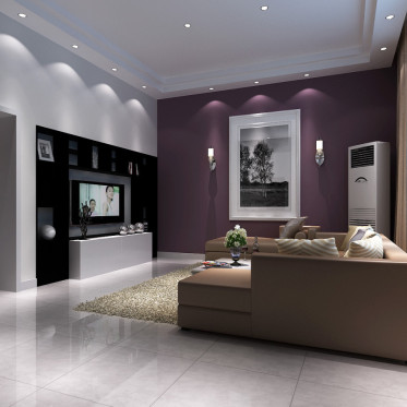 紫色现代客厅背景墙效果图...