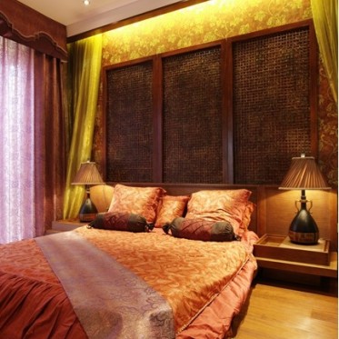 中式风格温馨橙色卧室装修...