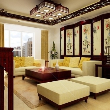 褐色中式风格客厅吊顶美图