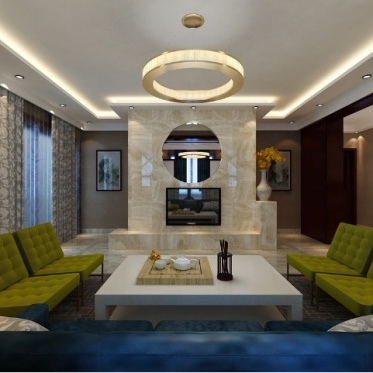 现代客厅蓝绿色沙发装饰图