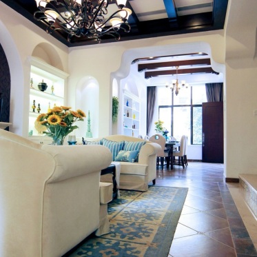 浪漫蓝色地中海风格客厅吊...