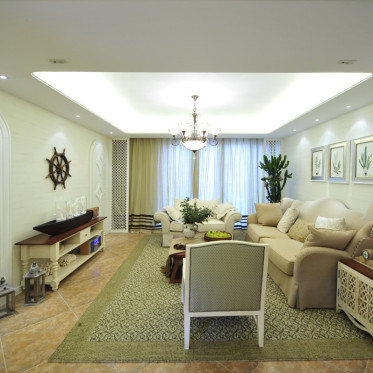 东南亚风格绿色客厅设计图...