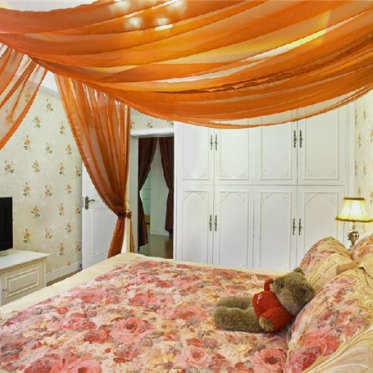橙色浪漫可爱现代风格卧室...