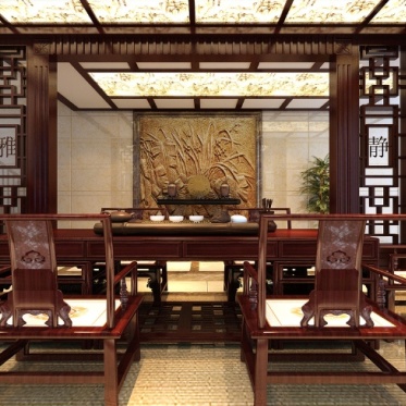 红色雅致中式风格餐厅装潢...