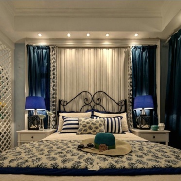 蓝色雅致简欧时尚风格卧室...