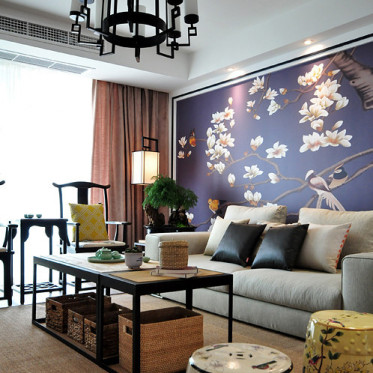 中式风格高贵紫色客厅装修...