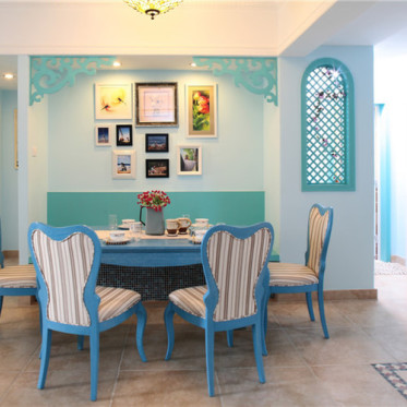 浪漫清新地中海蓝色餐厅美...