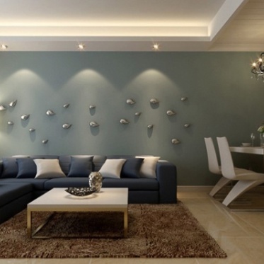 蓝色简欧风格客厅背景墙装...