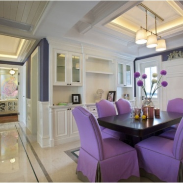 2016美式浪漫紫色餐厅吊顶...