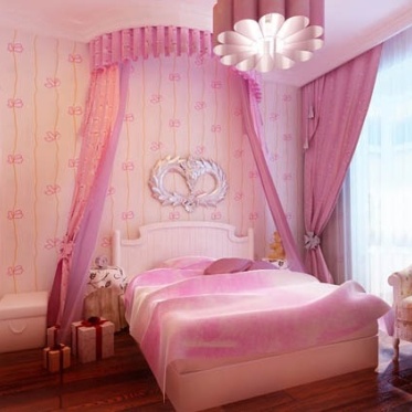 粉色欧式卧室吊顶装修图片