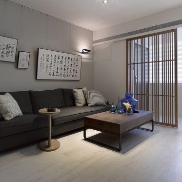 日式风格质感灰色客厅装潢...