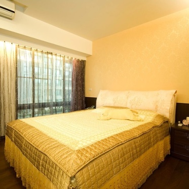 黄色新中式风格卧室装修布...