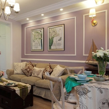 欧式风格浪漫紫色客厅装饰...