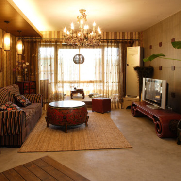 褐色东南亚风格客厅装潢案...