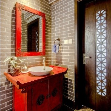 古典红色中式风格卫生间装...
