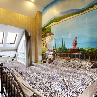 地中海风格浪漫黄色卧室装...