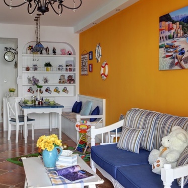 地中海风格浪漫橙色客厅设...