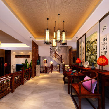 中式古典风格客厅装修效果...