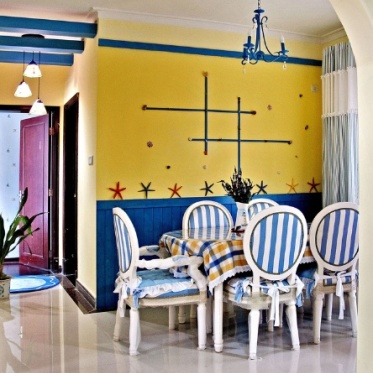 黄色地中海风格餐厅装饰案...