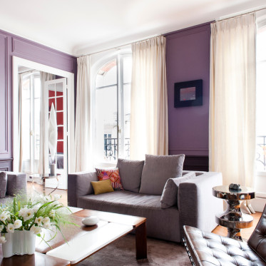 简欧唯美浪漫风格紫色客厅...