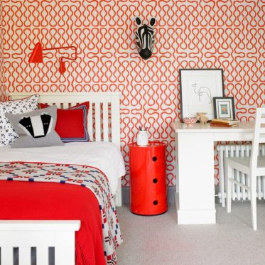 红色现代风格卧室壁纸装修...