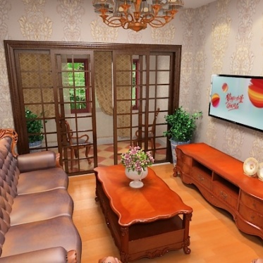 橙色中式风格客厅设计欣赏