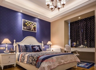 简欧精致风格蓝色卧室设计