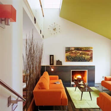 橙色创意个性混搭风格客厅...