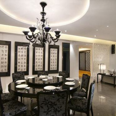 灰色雅致中式风格餐厅装潢...