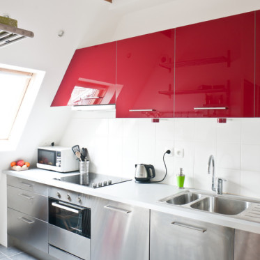 红色创意混搭厨房橱柜设计...