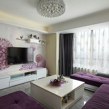 紫色浪漫现代风格客厅装潢...