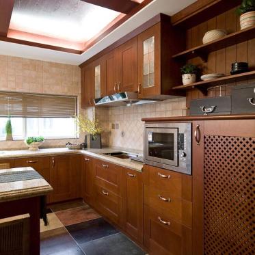 褐色美式风格厨房橱柜装潢