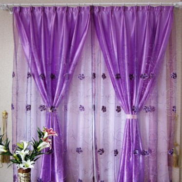 浪漫紫色混搭窗帘效果图欣...